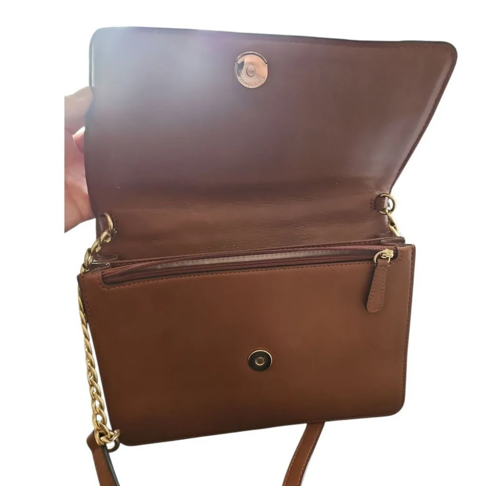 Michael Kors Brooklyn Leather Suede Brown Grommet Crossbody Bag